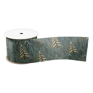 Ruban En Satin Classic Snowy Winter Forest Trees Art Motif