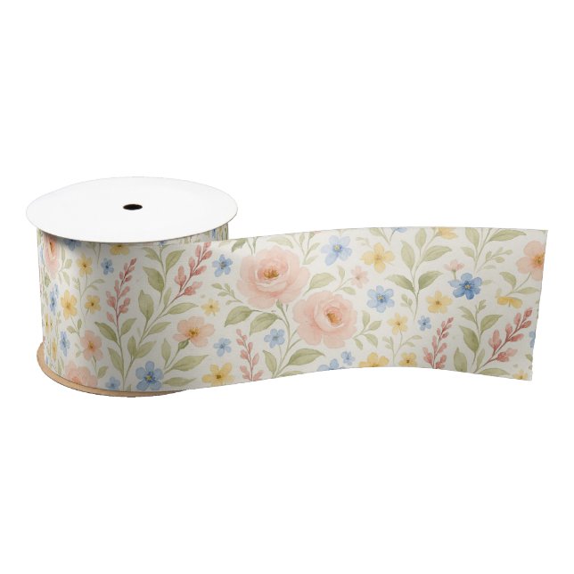 Ruban En Satin Classy Shabby Chic Floral Motif (Bobine)