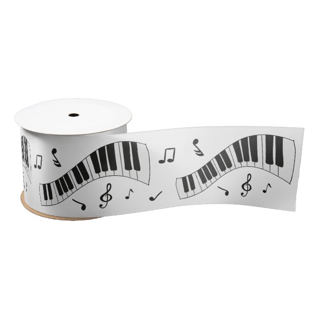 Ruban En Satin Clavier de piano noir et blanc (Bobine)