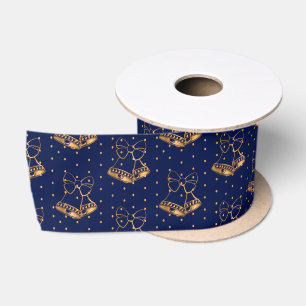 Ruban En Satin Cloche de Noël en or et bleu marine
