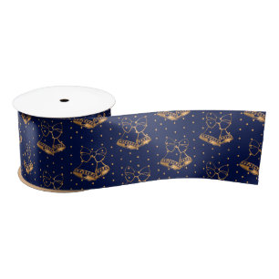 Ruban En Satin Cloches de Noël en or et bleu marine