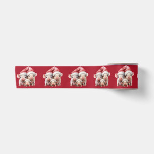 Ruban En Satin Cochons de Noël sur le rouge profond