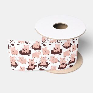 Ruban En Satin Cochons mignons jouant dans les animaux de la ferm