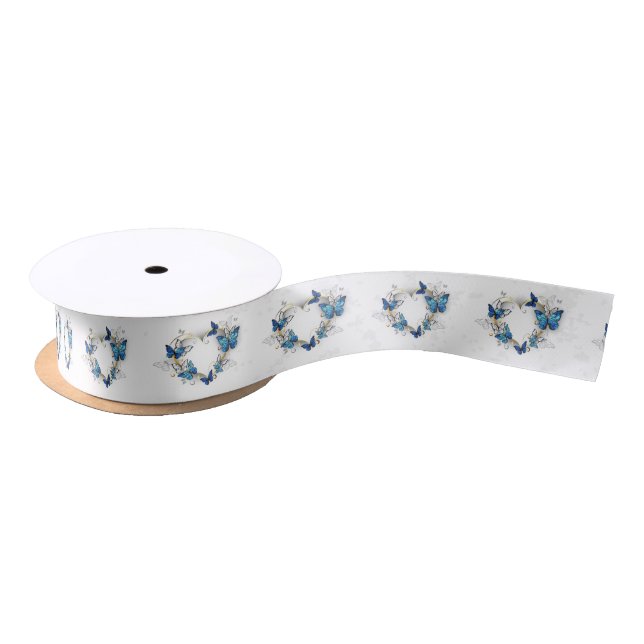 Ruban En Satin Coeur bijoux avec papillons Morpho (Bobine)