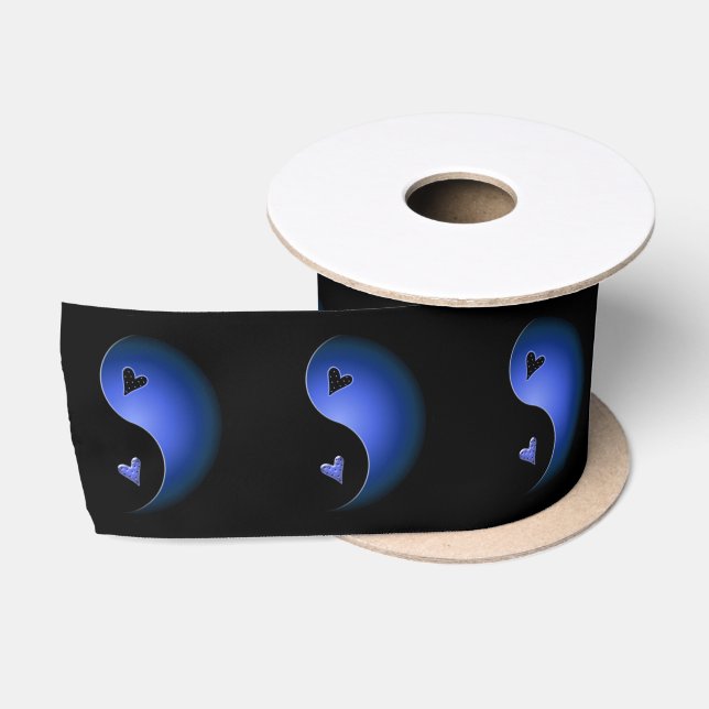 Ruban En Satin coeur du yin yang - bleu (Bobine)
