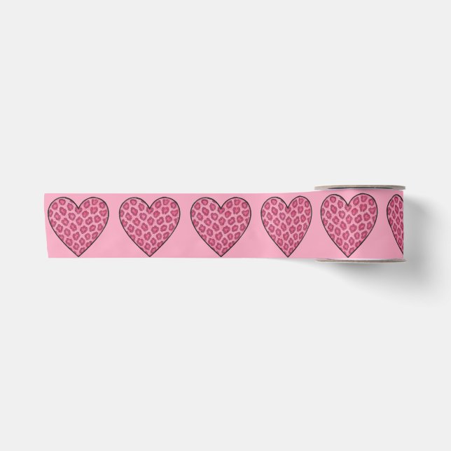Ruban En Satin Cœurs à motif de guépard rose (Devant)