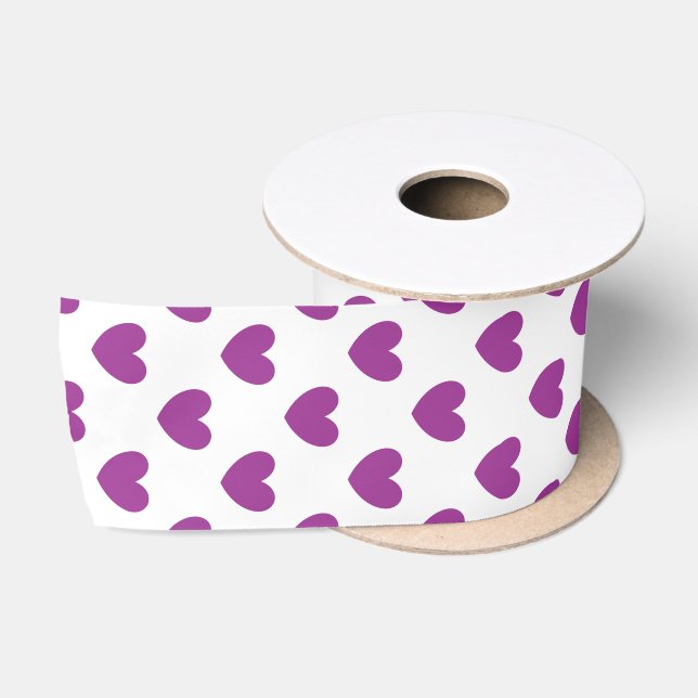 Ruban En Satin Cœurs à pois violets sur fond blanc (Bobine)