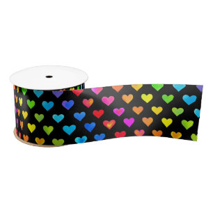 Ruban En Satin Coeurs arc-en-ciel colorés Motif de bande