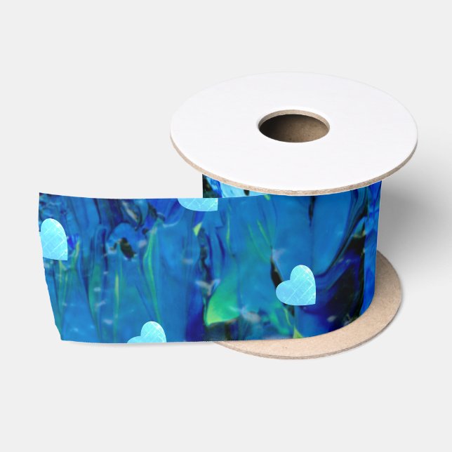 Ruban En Satin Coeurs bleus (Bobine)