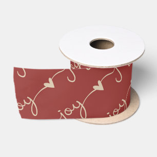 Ruban En Satin Cœurs de joie manuscrits rouges Noël