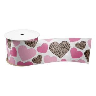 Ruban En Satin Cœurs de léopard et rose