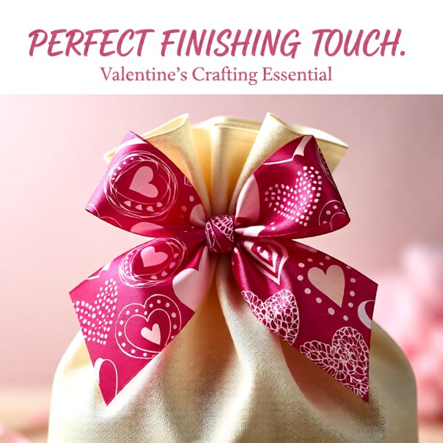 Ruban En Satin Coeurs doux rose foncé Valentine (Romantic Red Valentine Heart Pattern Satin Ribbon)