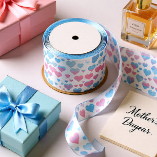 Ruban En Satin Coeurs en rose et bleu bébé Bonne fête des mères