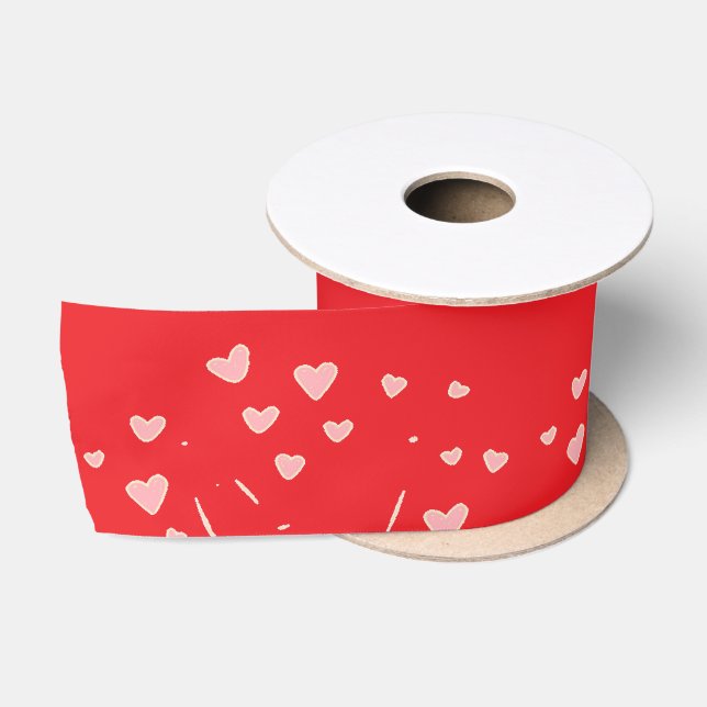 Ruban En Satin coeurs flottants en rouge (Bobine)