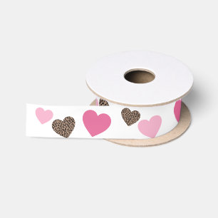 Ruban En Satin Coeurs léopard et rose
