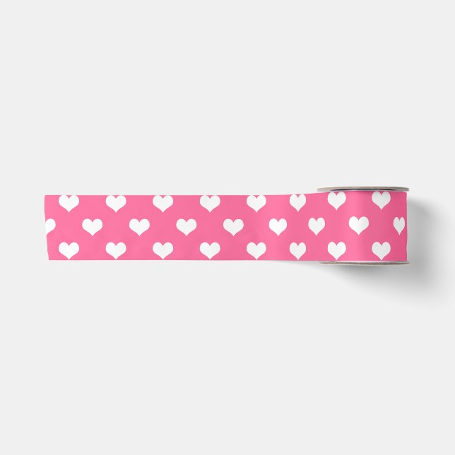 Ruban En Satin Cœurs Mignons Design Rose Blanc  (Devant)