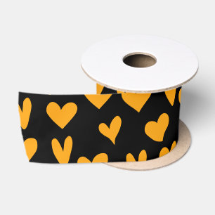 Ruban En Satin Cœurs orange motif noir couleurs d'Halloween