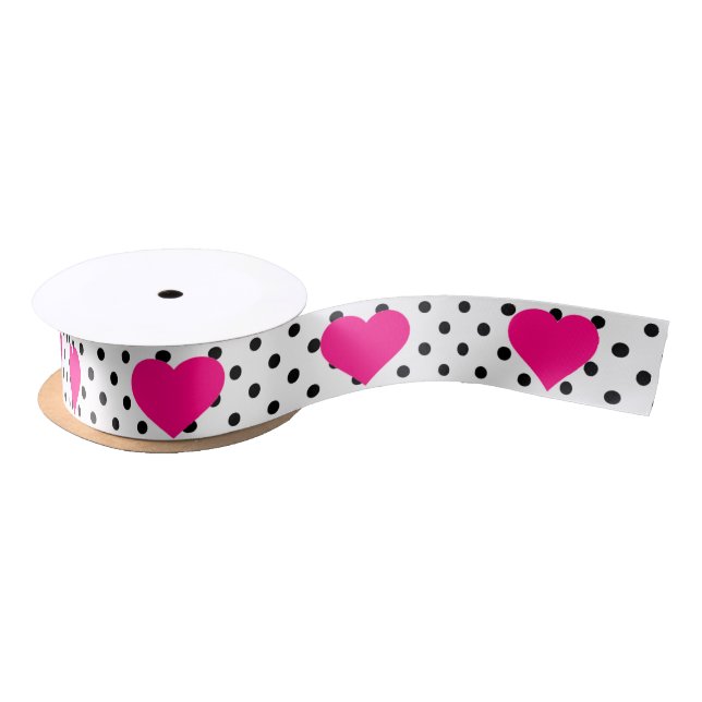 Ruban En Satin Coeurs pois et rose (Bobine)
