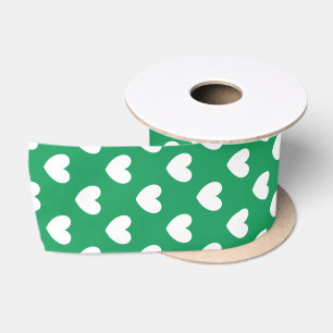 Ruban En Satin Coeurs polka blanc sur Kelly green