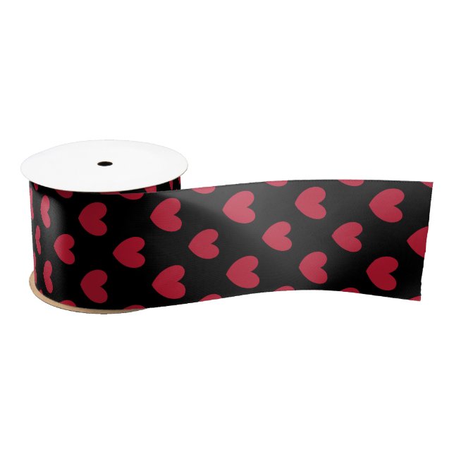 Ruban En Satin Coeurs polka rouge sur noir (Bobine)