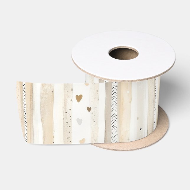 Ruban En Satin Cœurs rayés blanc crème (Bobine)