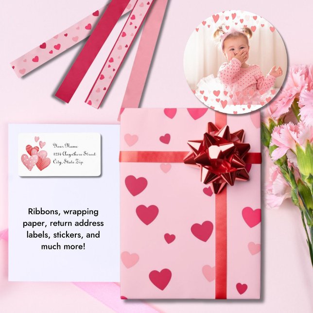 Ruban En Satin Coeurs rose et rouge joli (Wrapping Paper, Return Address Labels, Ribbon, Stickers)