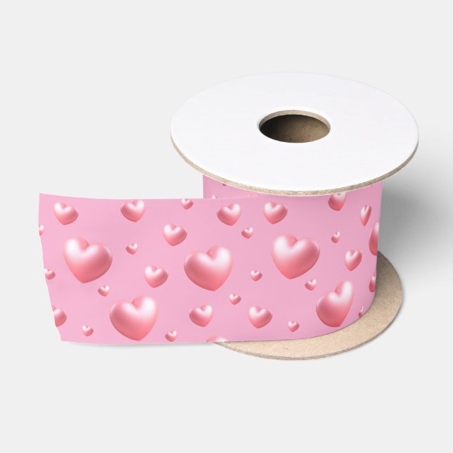 Ruban En Satin Cœurs roses  (Bobine)