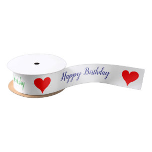 Ruban En Satin Cœurs rouges roses verts bleus d'anniversaire