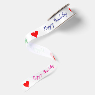Ruban En Satin Cœurs rouges roses verts bleus pour anniversaire 1