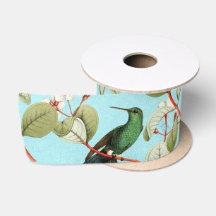 Ruban En Satin Colibri Branches Vertes Vibrations de Printemps