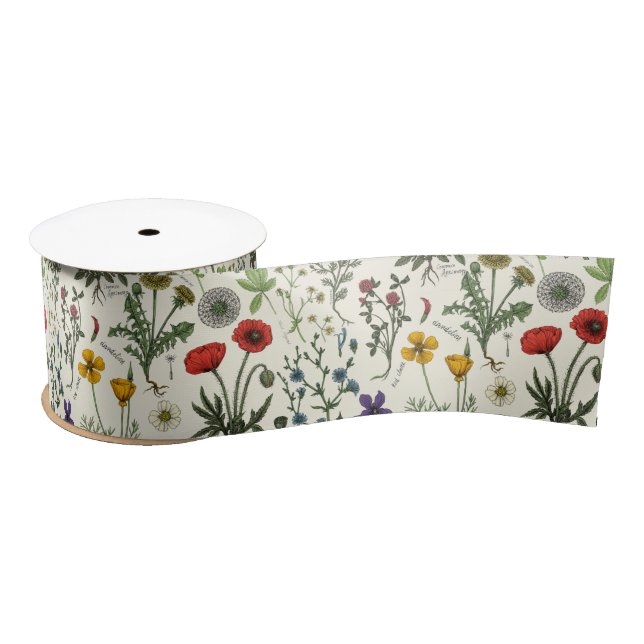 Ruban En Satin Collage de fleurs sauvages (Bobine)