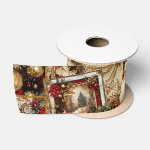 Ruban En Satin Collage de Noël élégant ivoire et rouge victorien