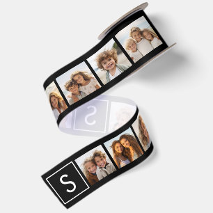 Ruban En Satin Collage de photos noir et blanc Monogramme personn