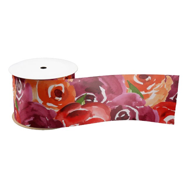 Ruban En Satin Collage floral aquarelle (Bobine)