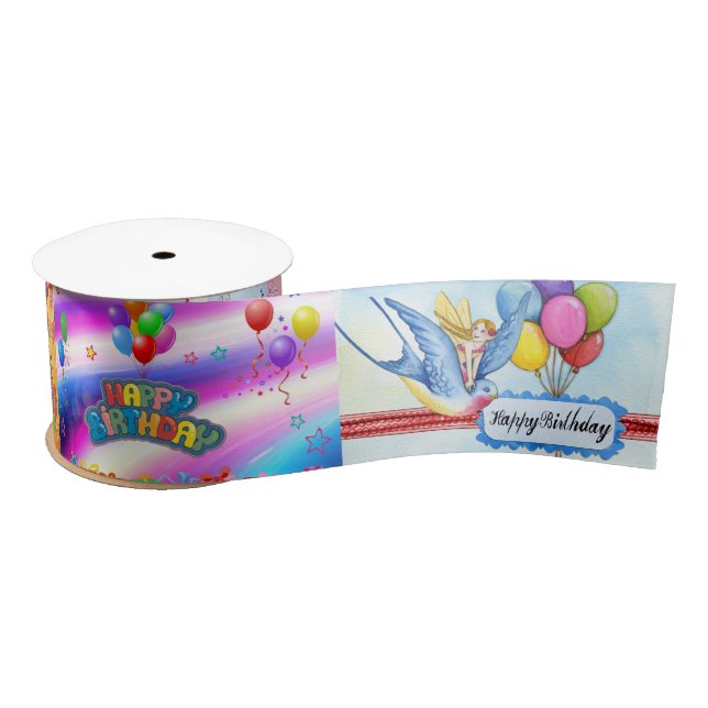 Ruban En Satin Collage Joyeux Anniversaire (Bobine)