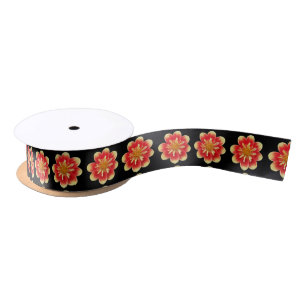 Ruban En Satin Collarette orange et jaune Dahlia motifs floraux