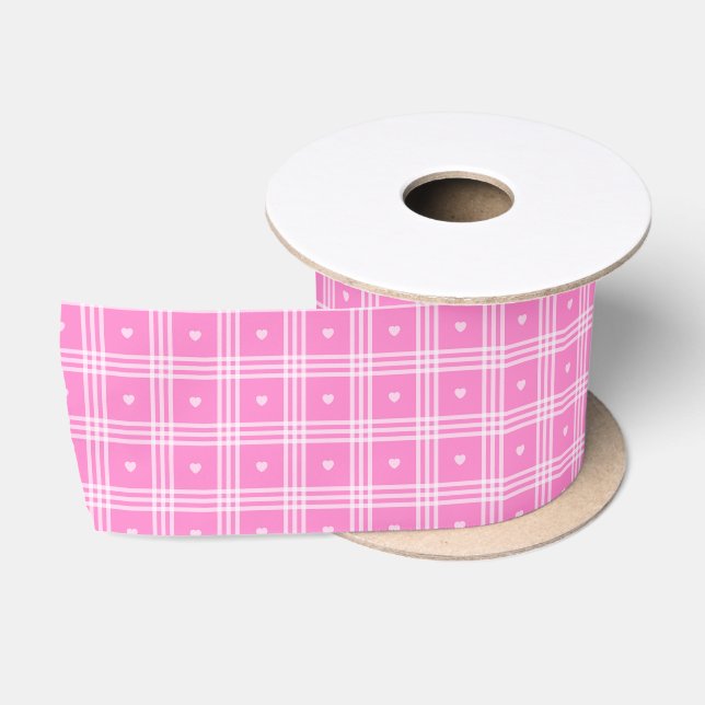 Ruban En Satin Collection moderne Plaid Pink Heart (Bobine)