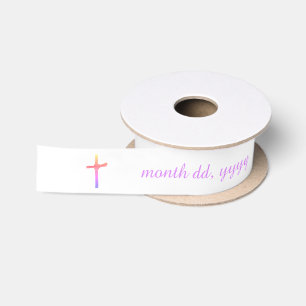 Ruban En Satin Communion Baptême personnalisée Croix colorée