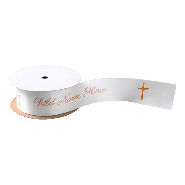 Ruban En Satin Communion de baptême personnalisée Croix orange (Bobine)