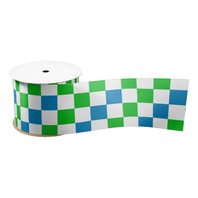 Ruban En Satin Conception à carreaux bleu blanc vert  (Bobine)