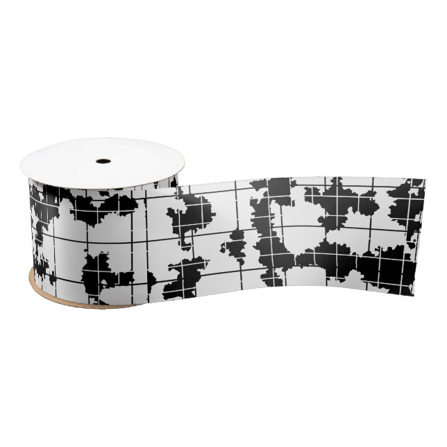 Ruban En Satin Conception d'art abstrait organique noir et blanc (Bobine)