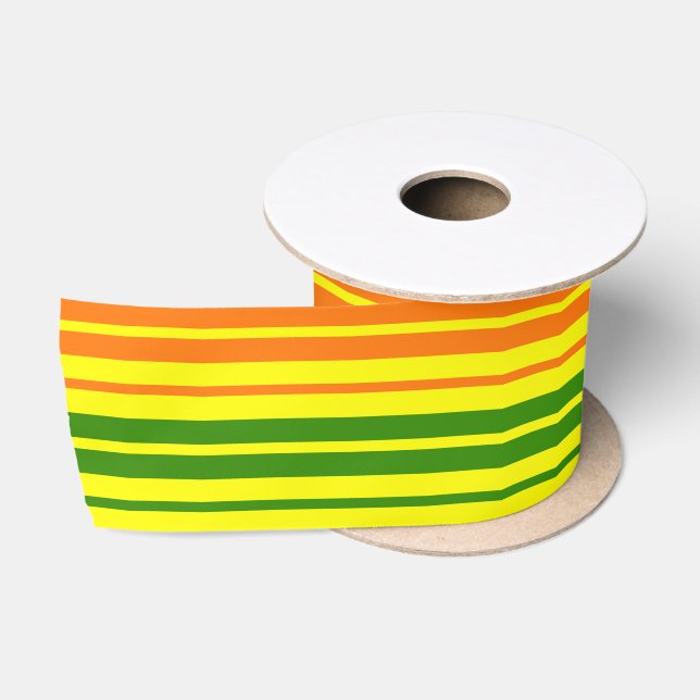 Ruban En Satin Conception de bandes verticales orange jaune vert  (Bobine)