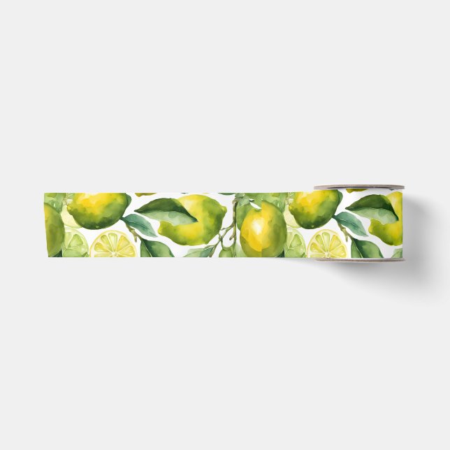 Ruban En Satin Conception de motif aquarelle citrons (Devant)