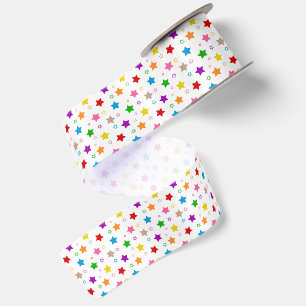 Ruban En Satin Conception de motif d'étoiles colorées blanc
