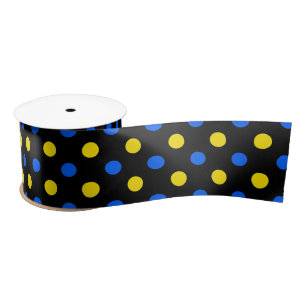 Ruban En Satin Conception de points noirs bleus jaunes 