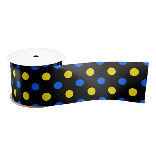Ruban En Satin Conception de points noirs bleus jaunes  (Bobine)