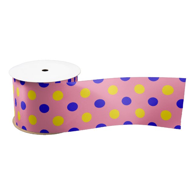 Ruban En Satin Conception de points polka rose bleu jaune  (Bobine)