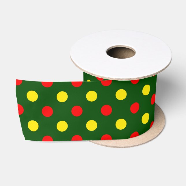 Ruban En Satin Conception de pois verts rouges jaunes  (Bobine)