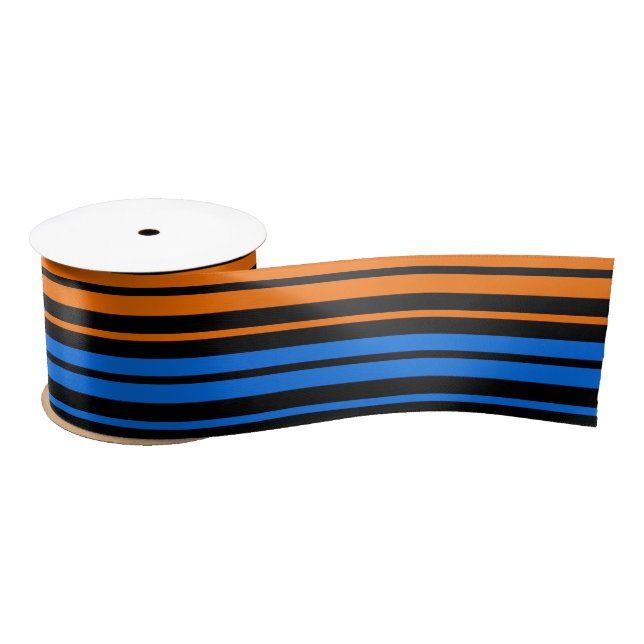 Ruban En Satin Conception de rayures verticales bleu orange bleu  (Bobine)