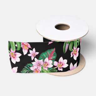 Ruban En Satin Conception d'orchidées à l'aquarelle 27